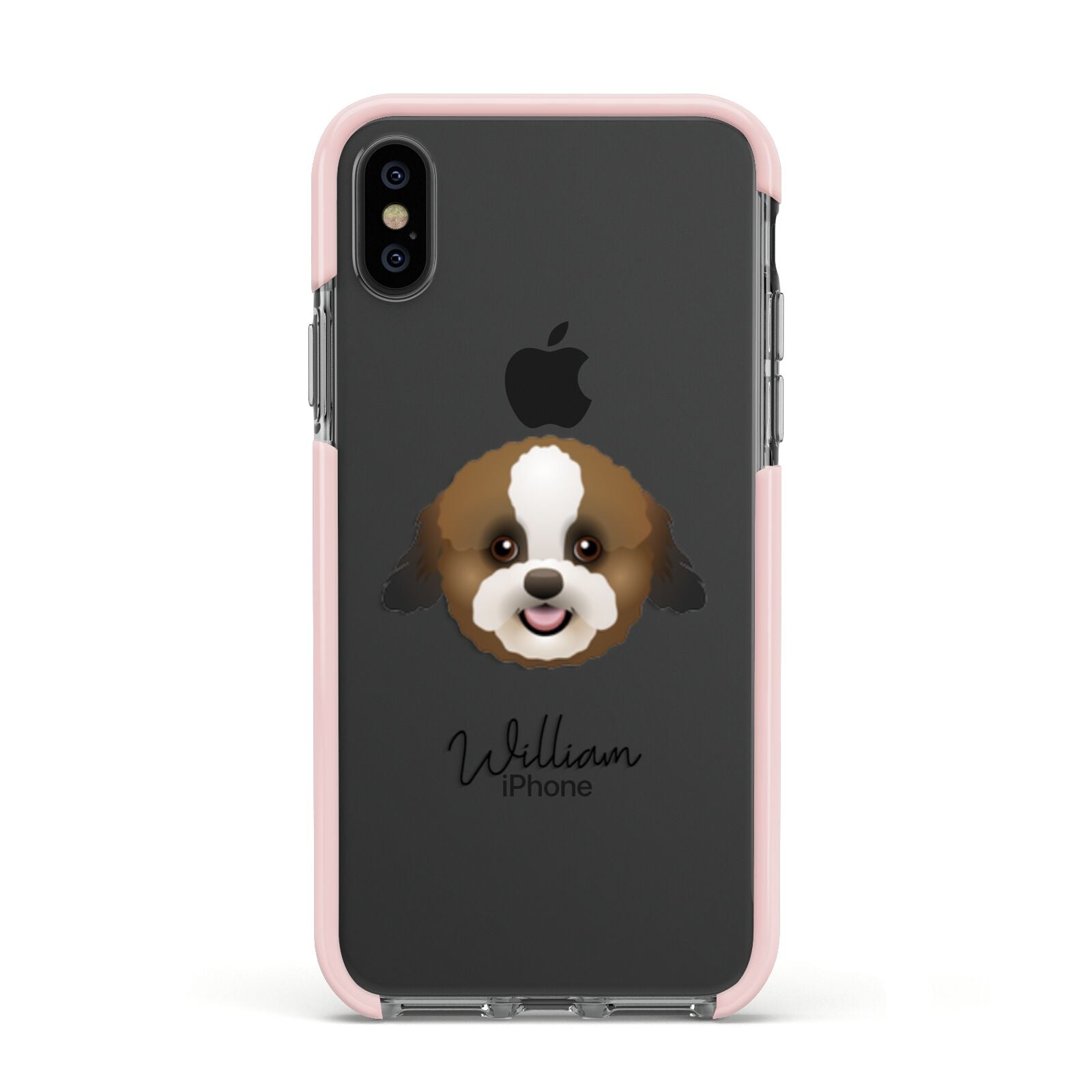 Zuchon Personalised Apple iPhone Xs Impact Case Pink Edge on Black Phone