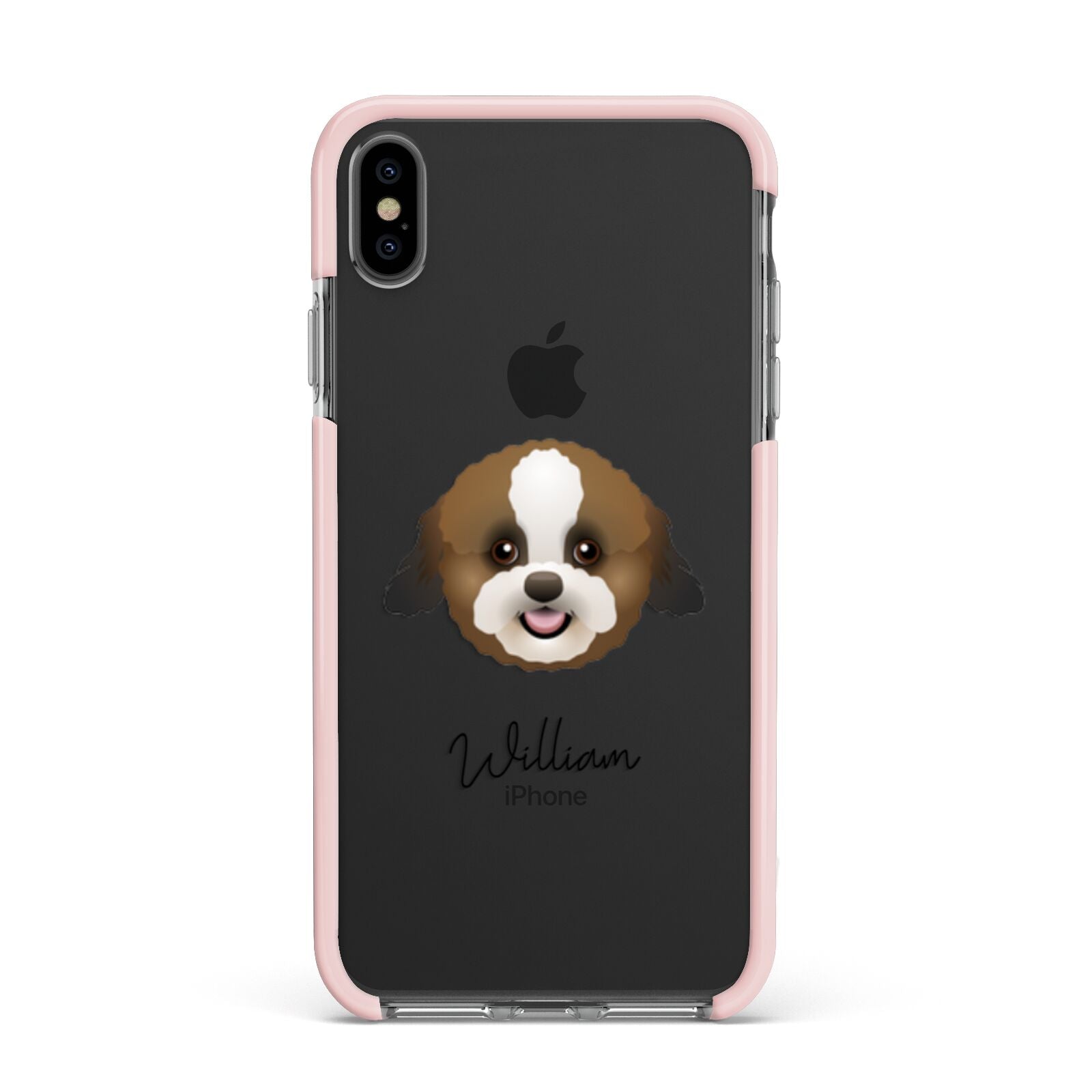 Zuchon Personalised Apple iPhone Xs Max Impact Case Pink Edge on Black Phone