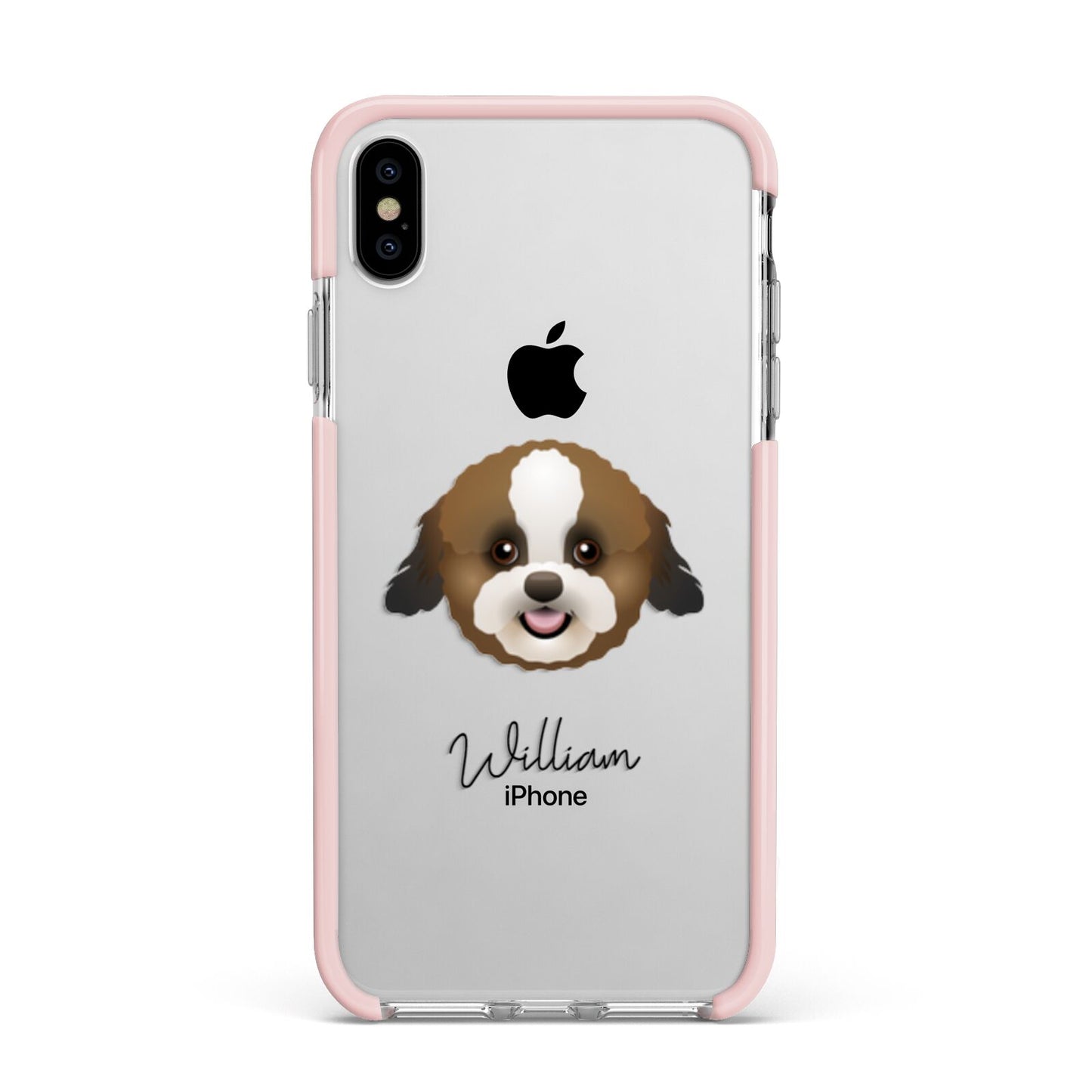 Zuchon Personalised Apple iPhone Xs Max Impact Case Pink Edge on Silver Phone