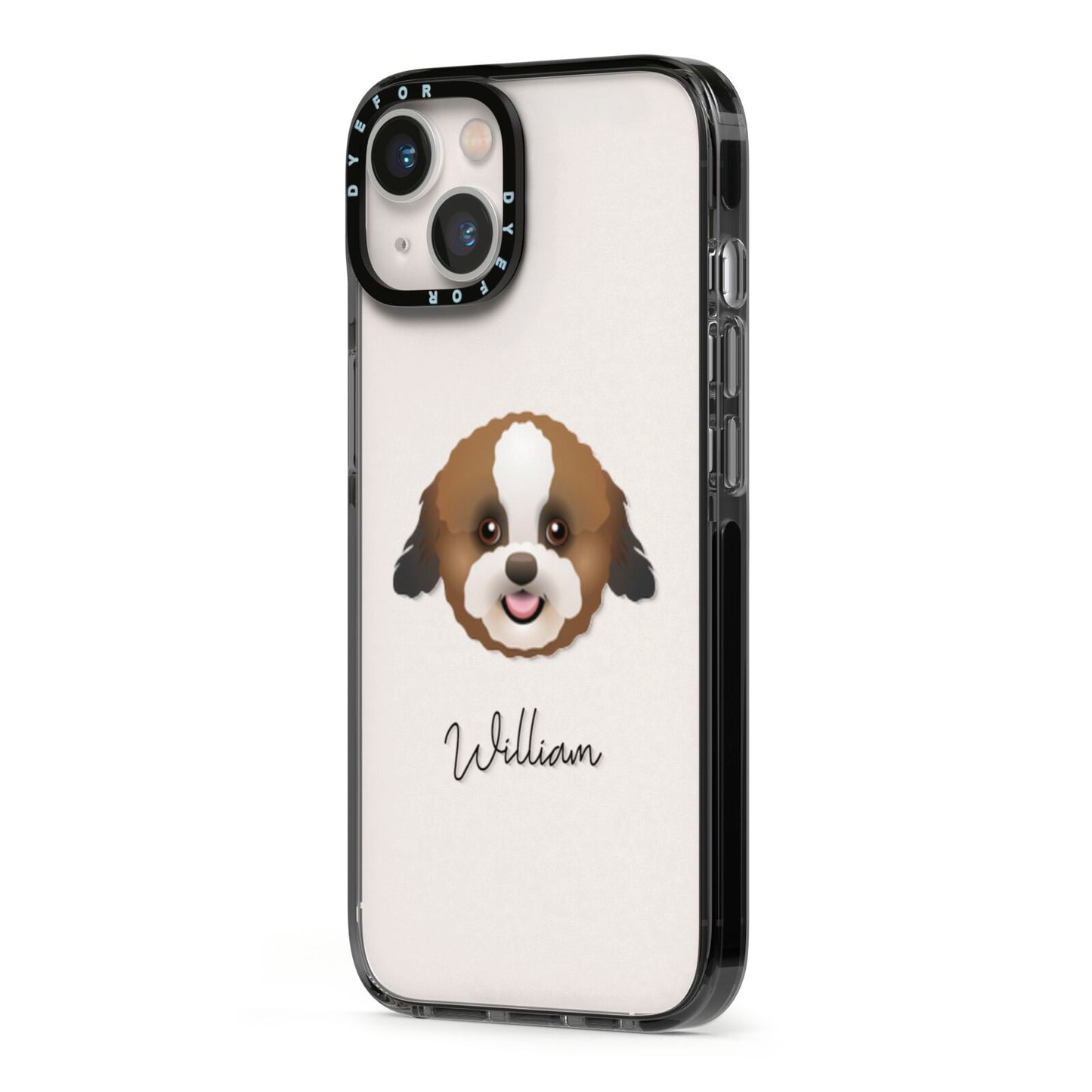 Zuchon Personalised iPhone 13 Black Impact Case Side Angle on Silver phone