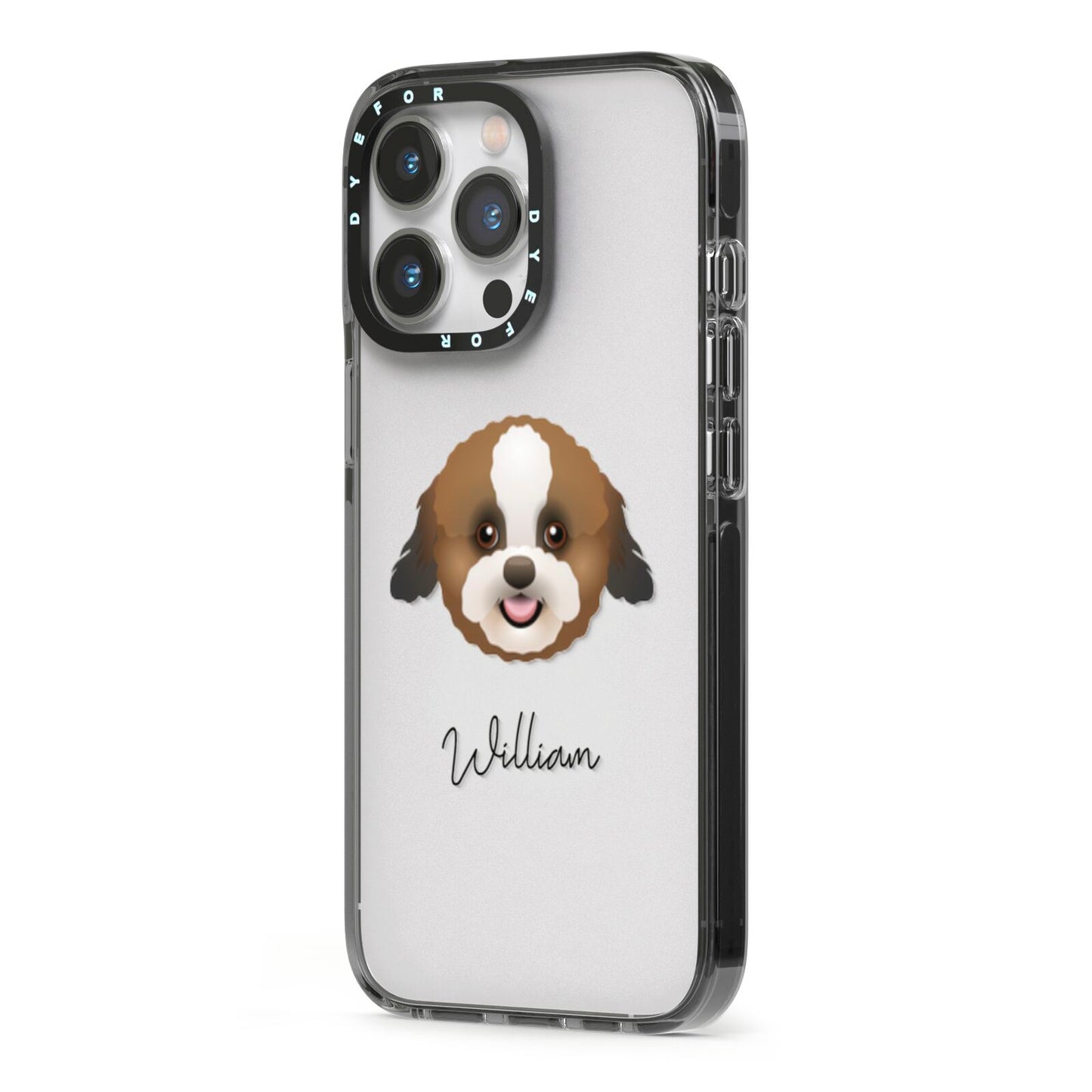 Zuchon Personalised iPhone 13 Pro Black Impact Case Side Angle on Silver phone