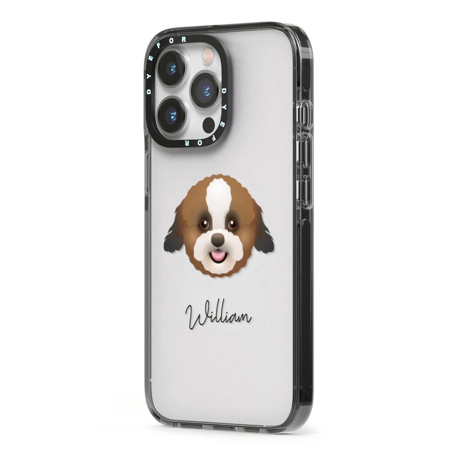 Zuchon Personalised iPhone 13 Pro Black Impact Case Side Angle on Silver phone
