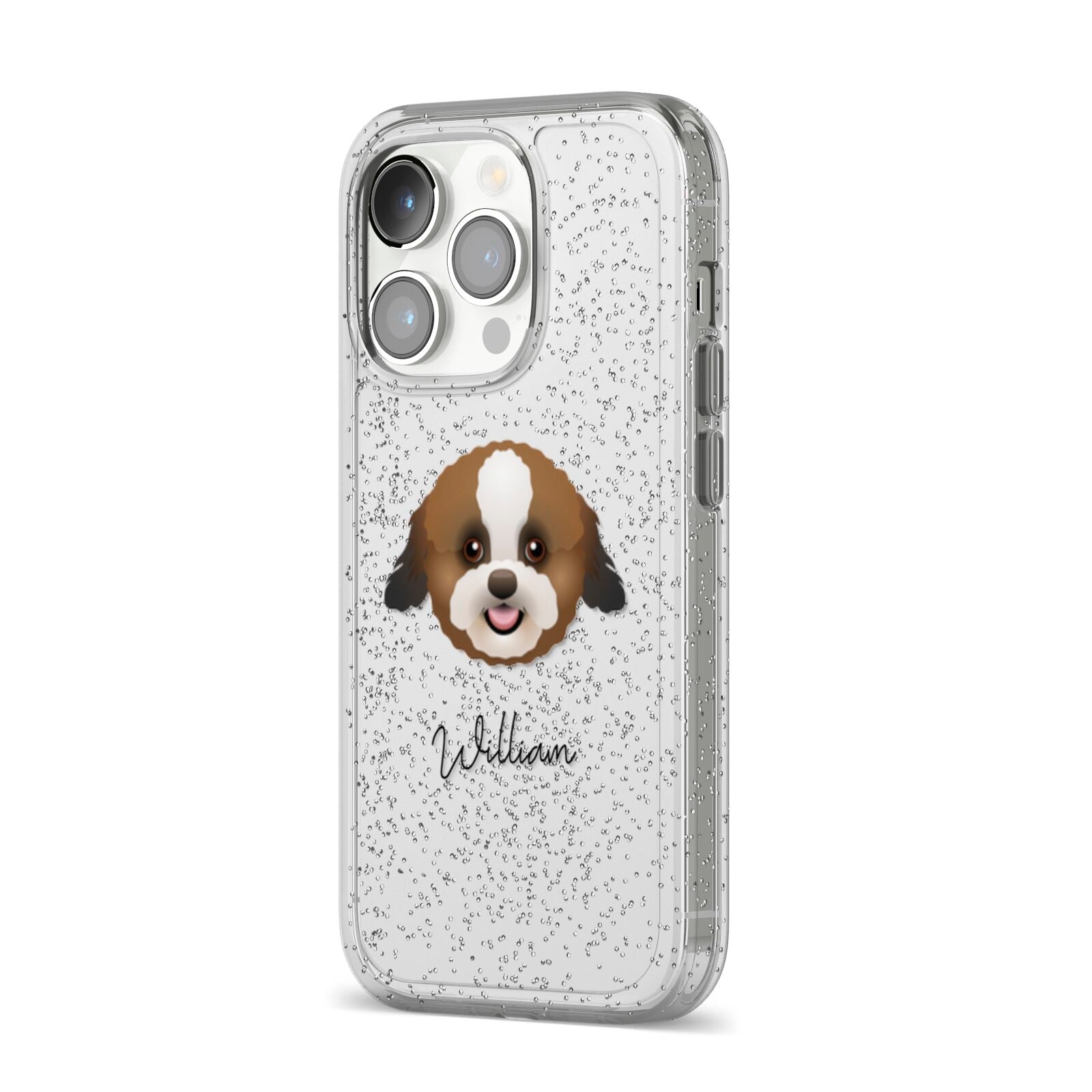 Zuchon Personalised iPhone 14 Pro Glitter Tough Case Silver Angled Image