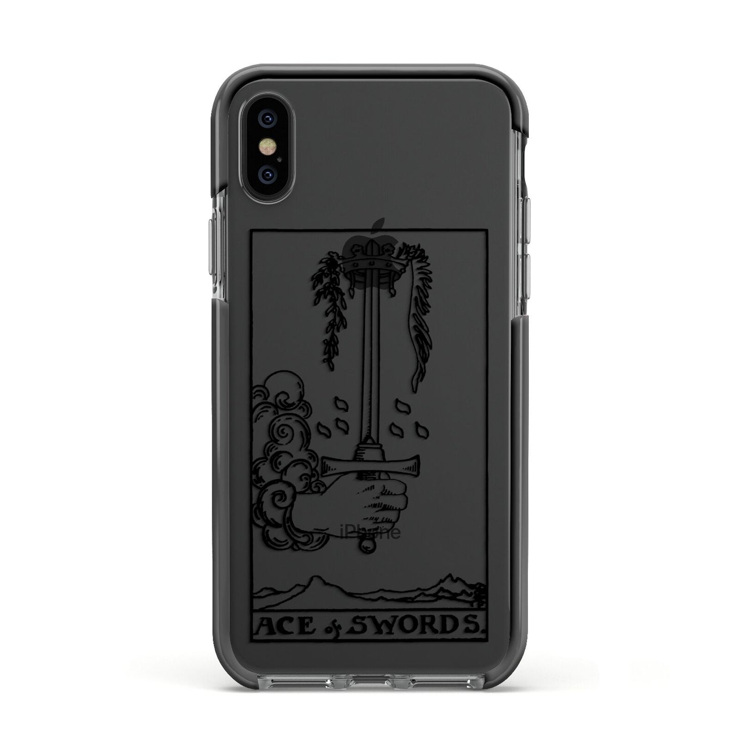 Ace of Swords Monochrome Apple iPhone Xs Impact Case Black Edge on Black Phone