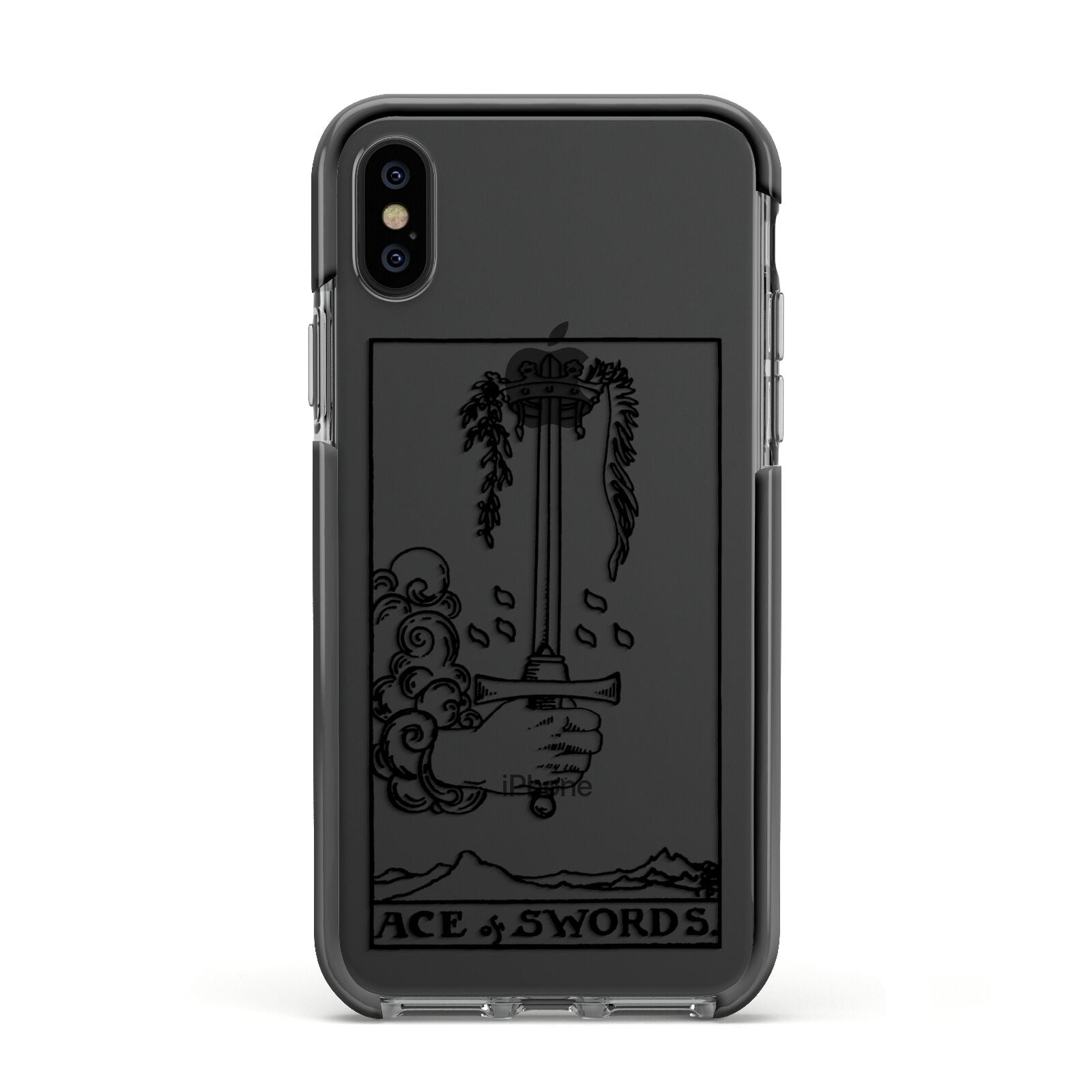Ace of Swords Monochrome Apple iPhone Xs Impact Case Black Edge on Black Phone