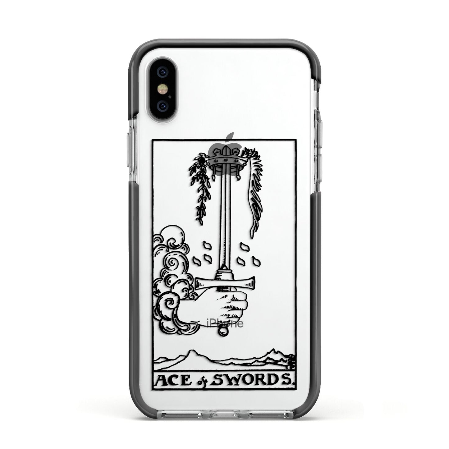 Ace of Swords Monochrome Apple iPhone Xs Impact Case Black Edge on Silver Phone