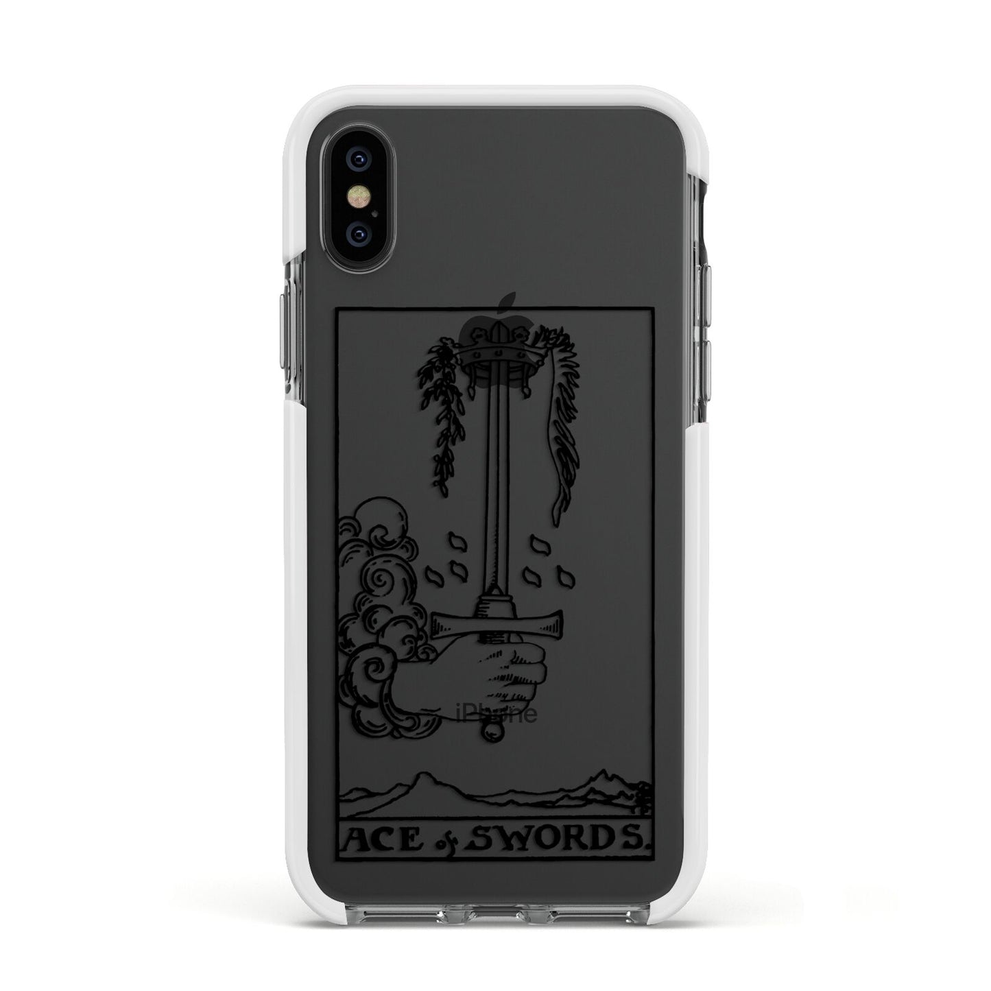 Ace of Swords Monochrome Apple iPhone Xs Impact Case White Edge on Black Phone