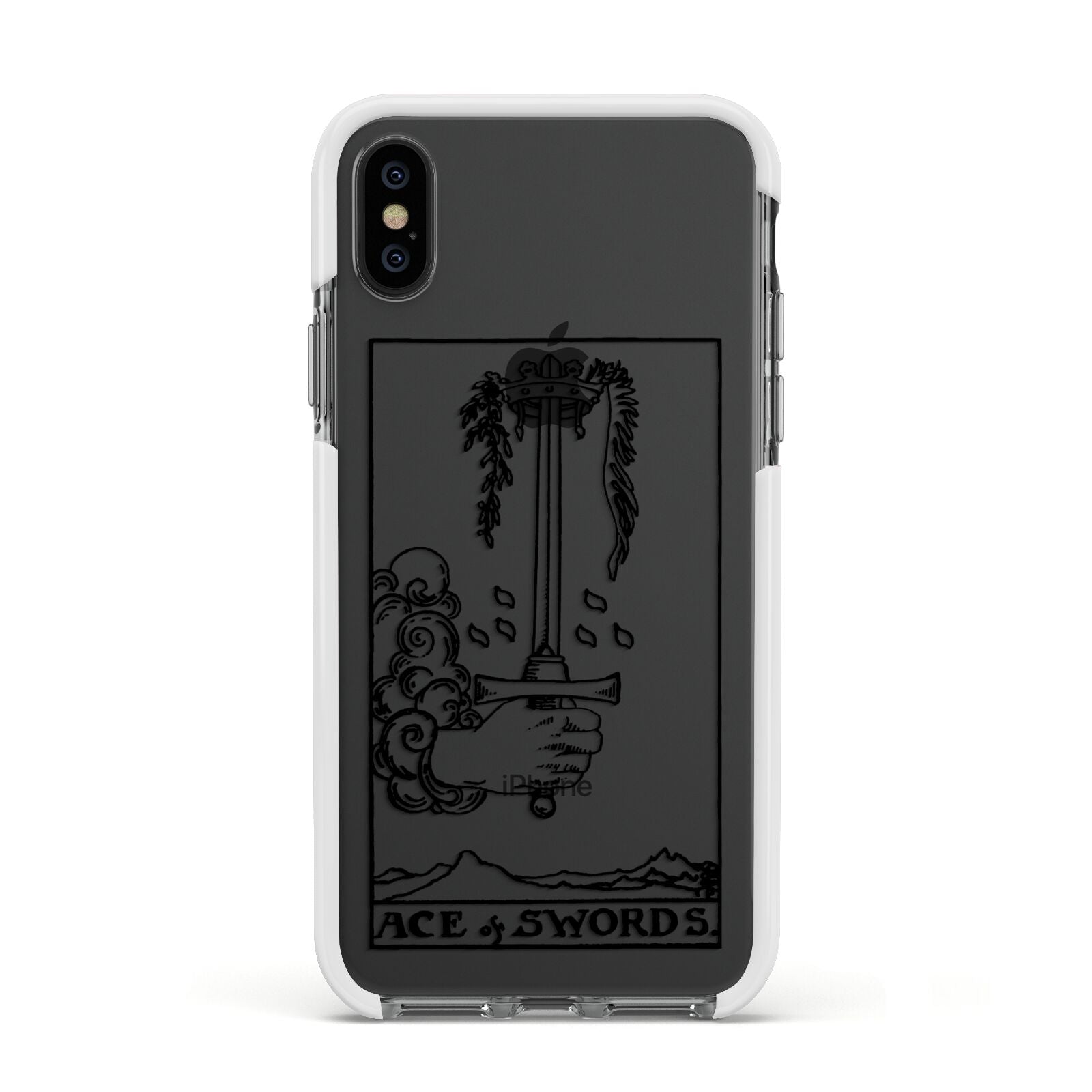 Ace of Swords Monochrome Apple iPhone Xs Impact Case White Edge on Black Phone