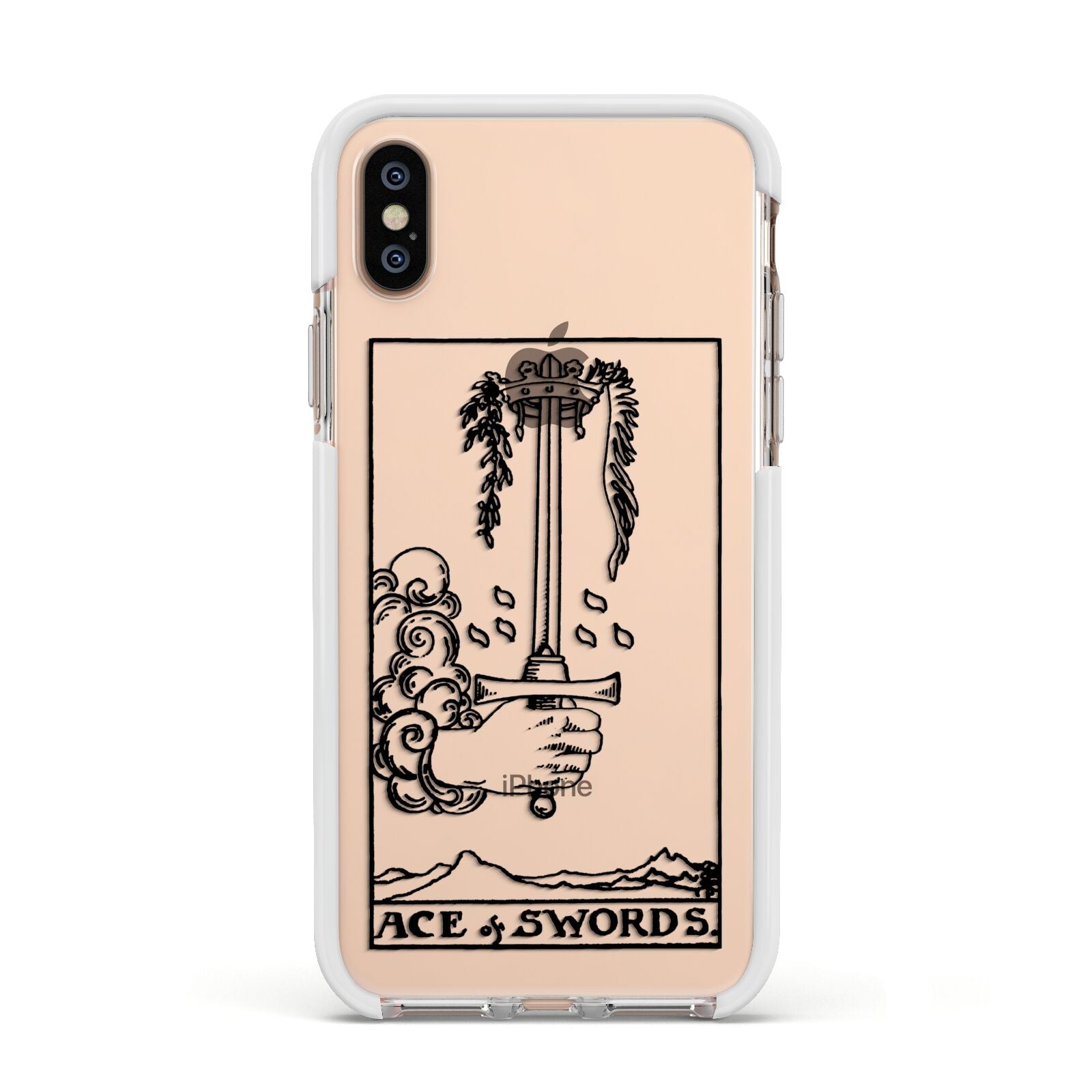 Ace of Swords Monochrome Apple iPhone Xs Impact Case White Edge on Gold Phone