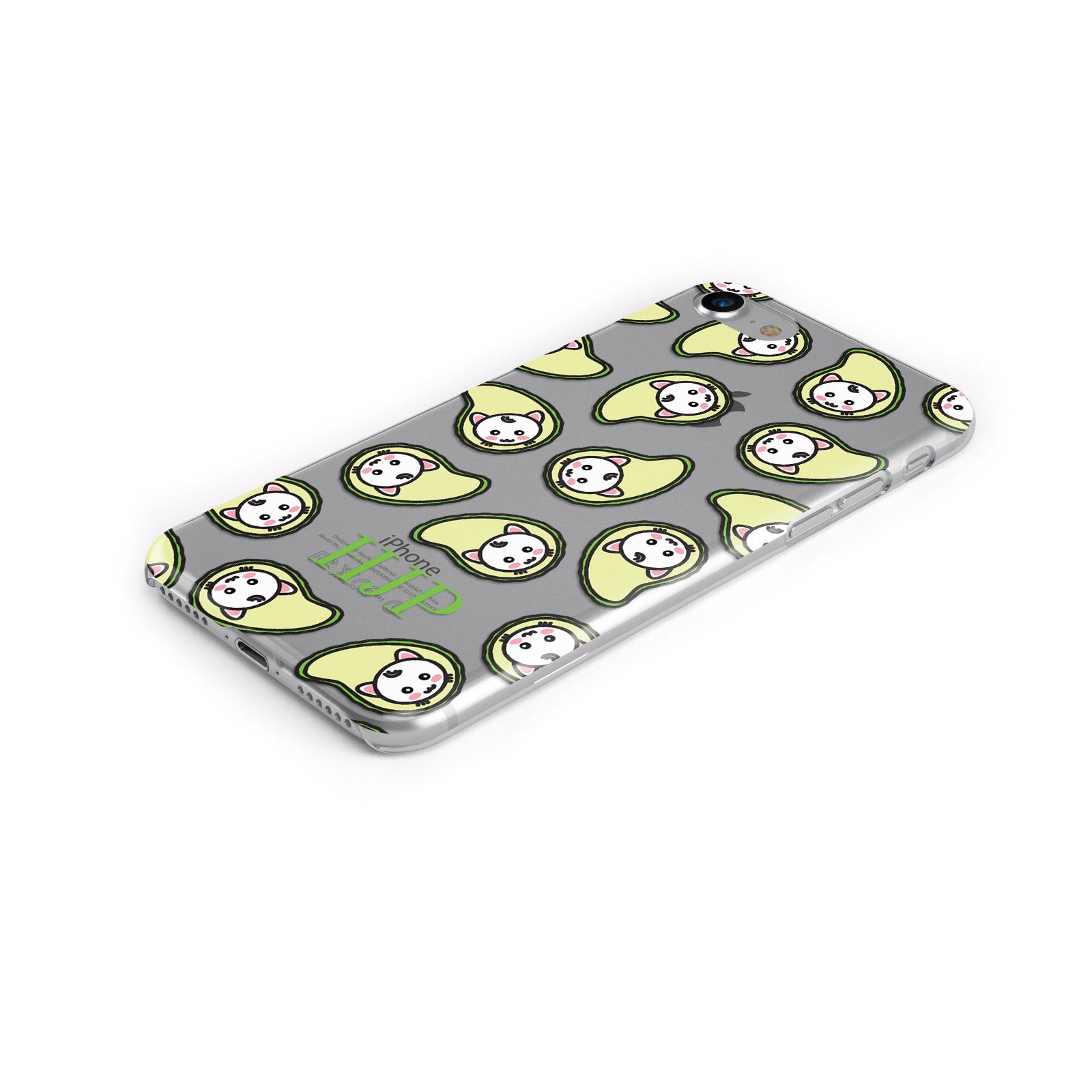 Personalised Avocado Cat Initials Clear Apple iPhone Case Bottom Cutout