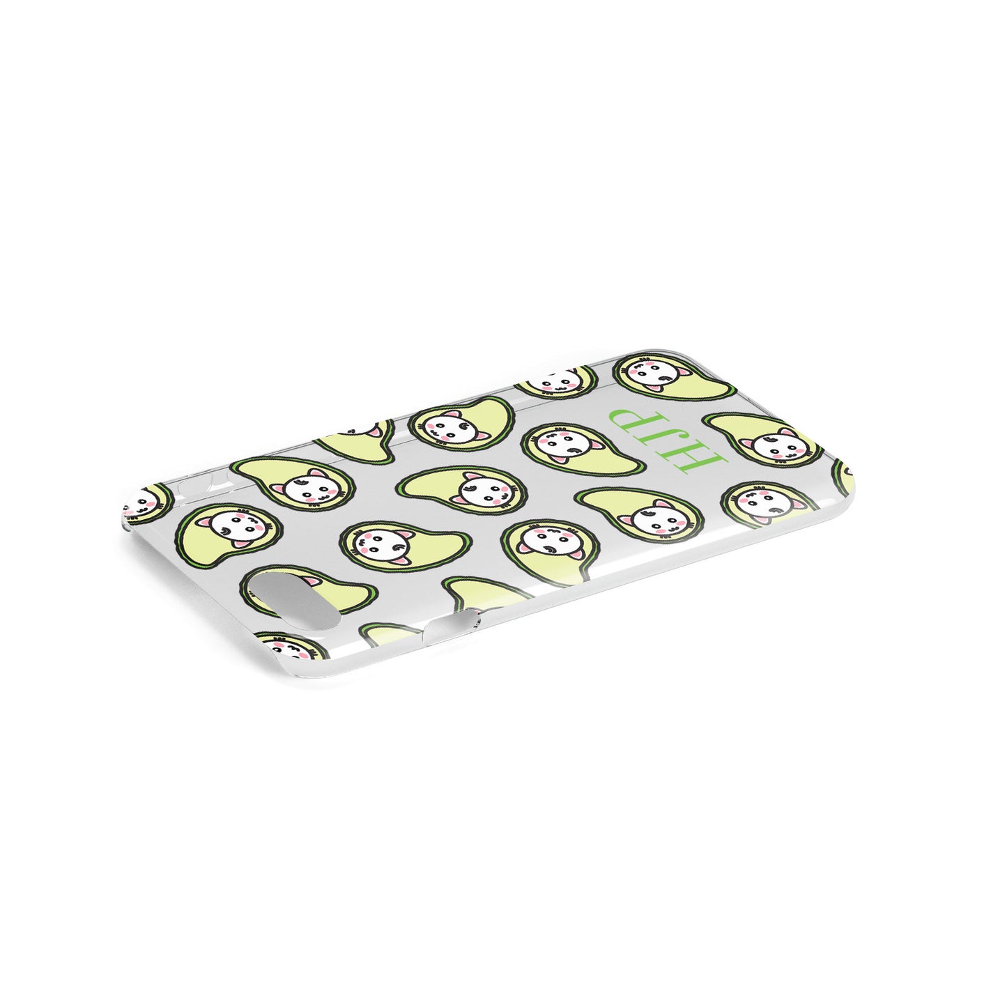 Personalised Avocado Cat Initials Clear Apple iPhone Case Side Close Up