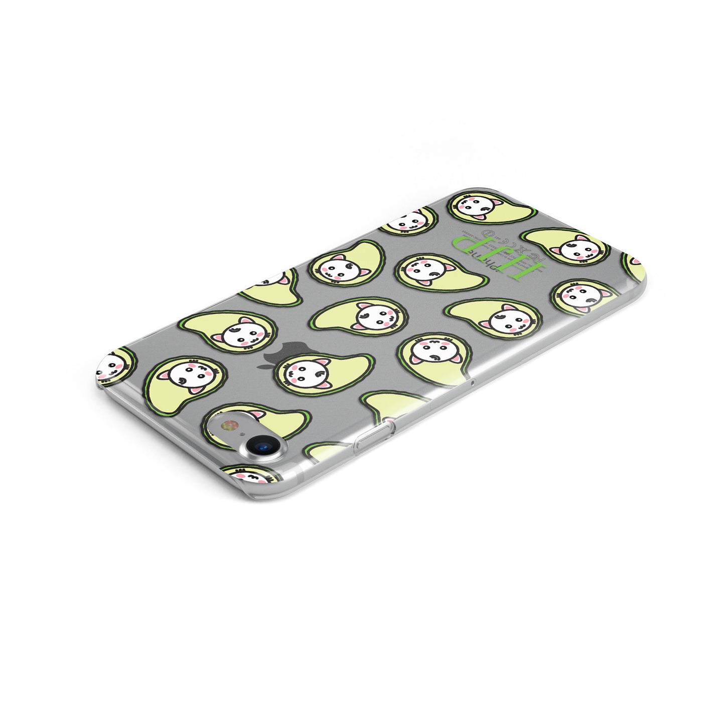 Personalised Avocado Cat Initials Clear Apple iPhone Case Top Cutout