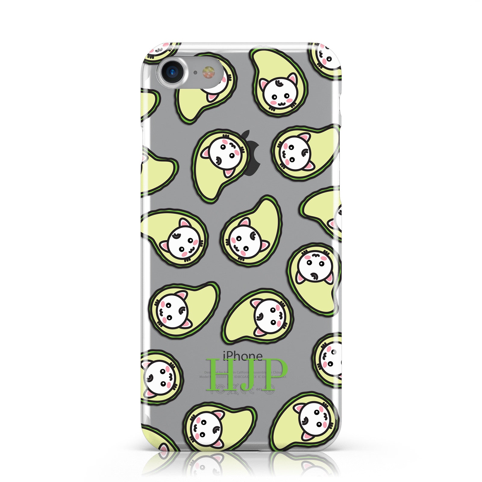 Personalised Avocado Cat Initials Clear Apple iPhone Case