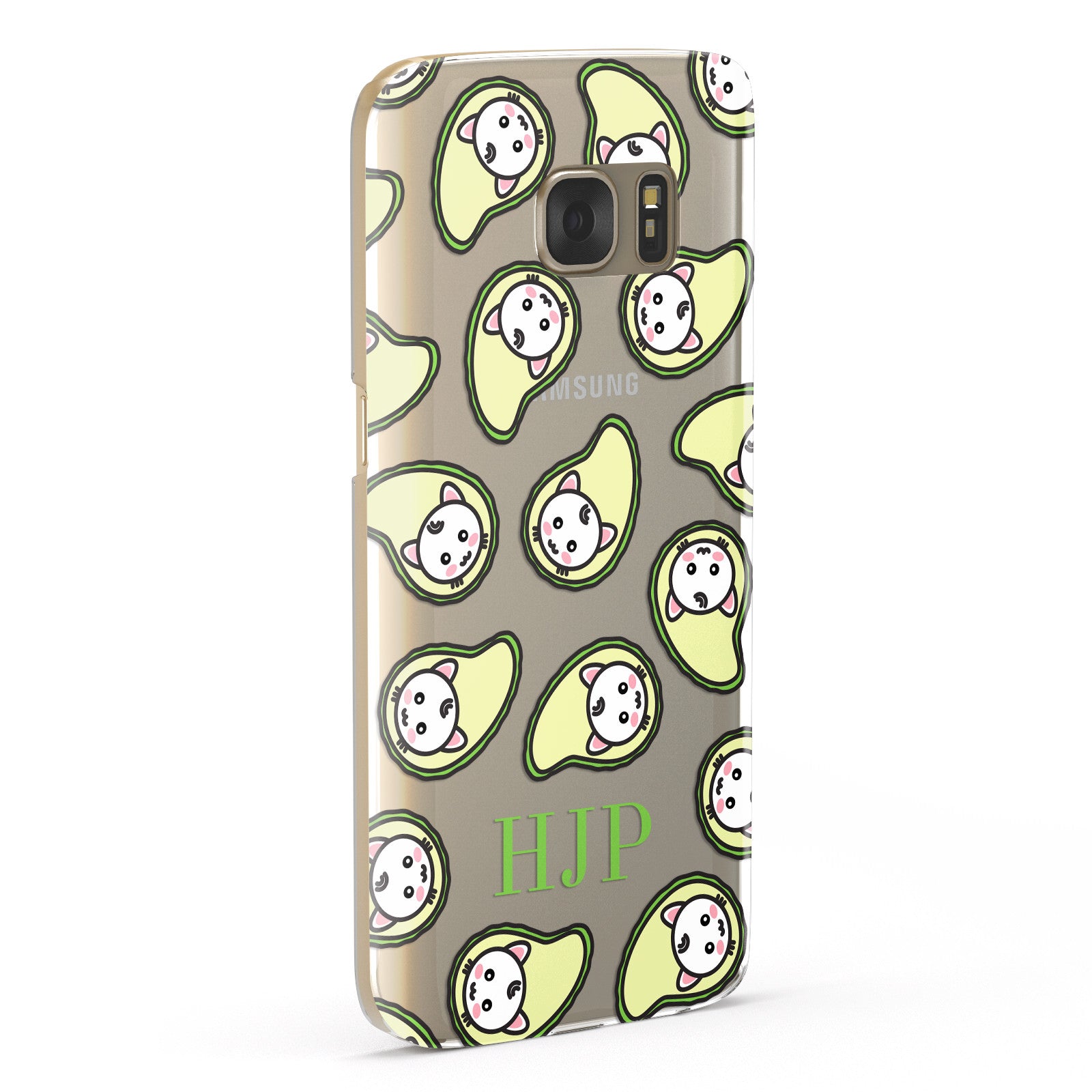Personalised Avocado Cat Initials Clear Samsung Galaxy Case Fourty Five Degrees