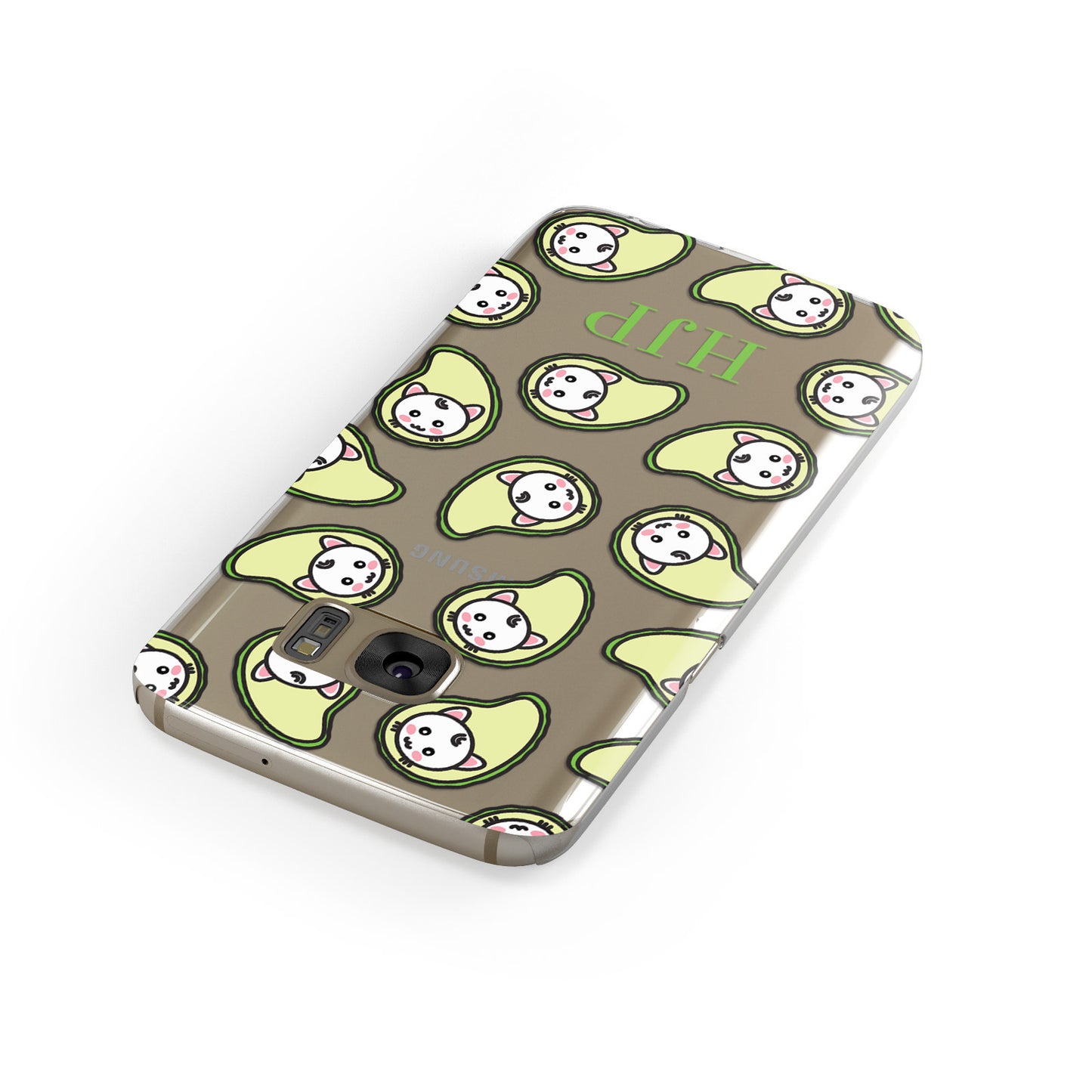 Personalised Avocado Cat Initials Clear Samsung Galaxy Case Front Close Up