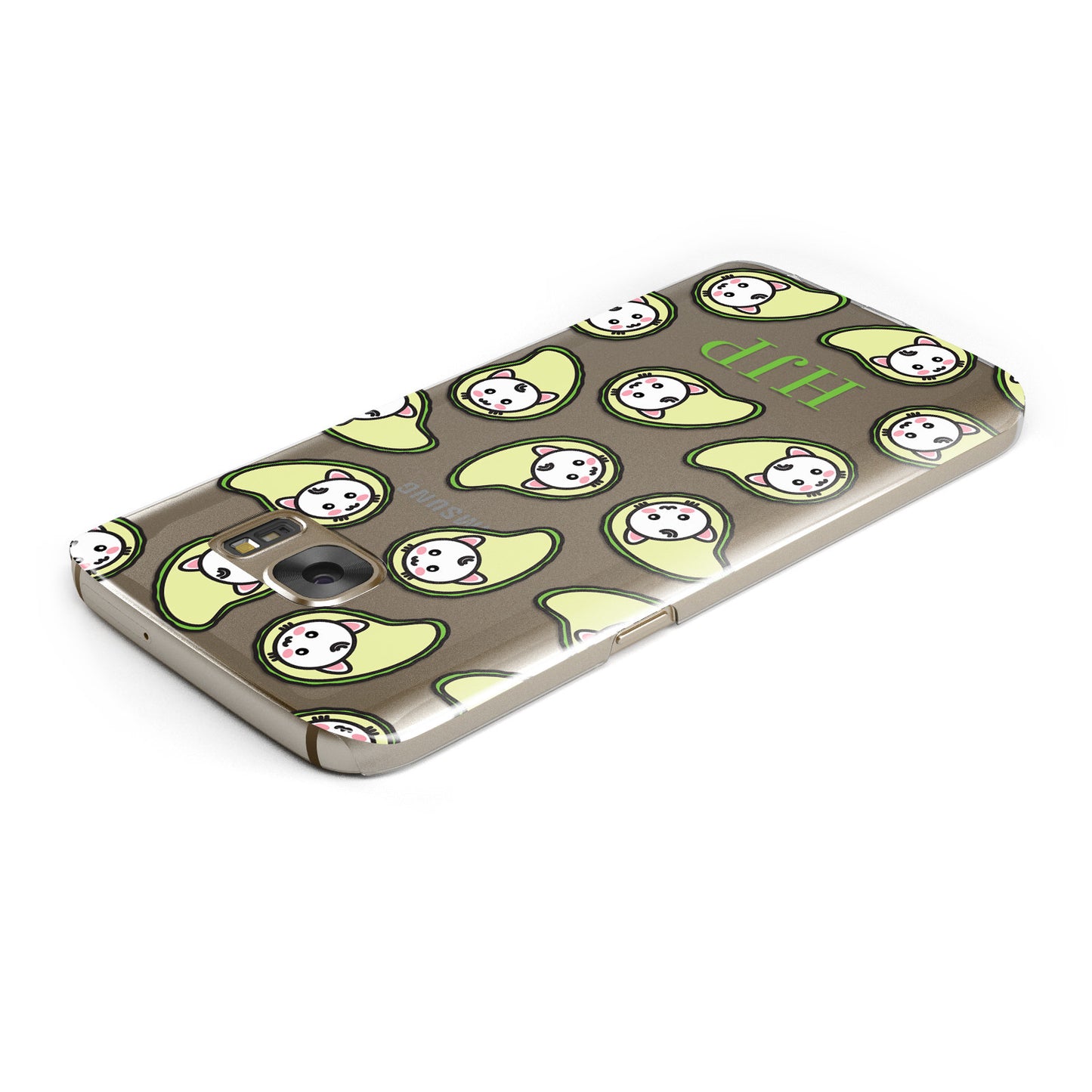 Personalised Avocado Cat Initials Clear Samsung Galaxy Case Top Cutout