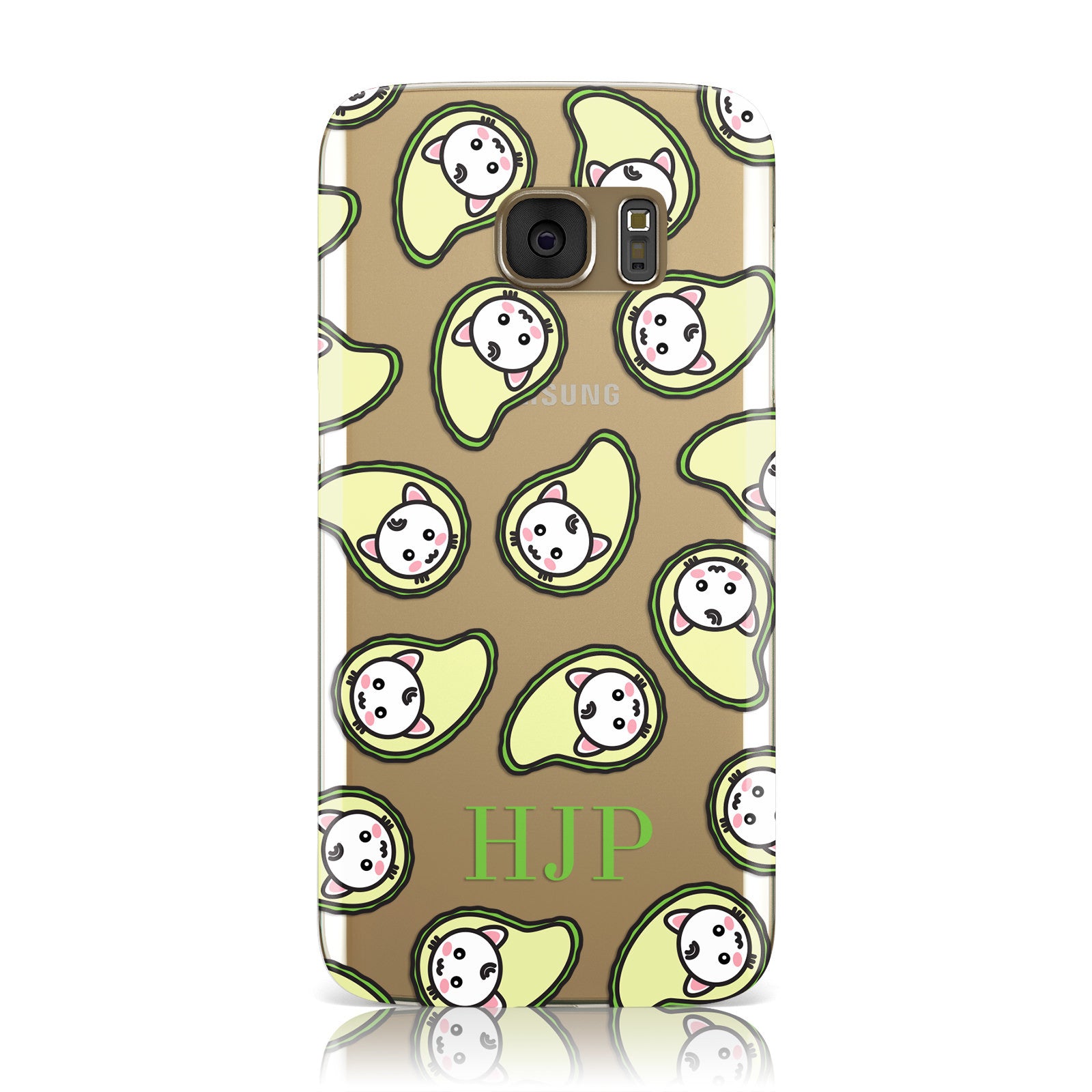 Personalised Avocado Cat Initials Clear Samsung Galaxy Case