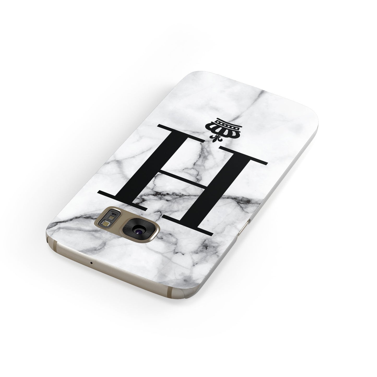 Personalised Big Initials Crown Marble Samsung Galaxy Case Front Close Up