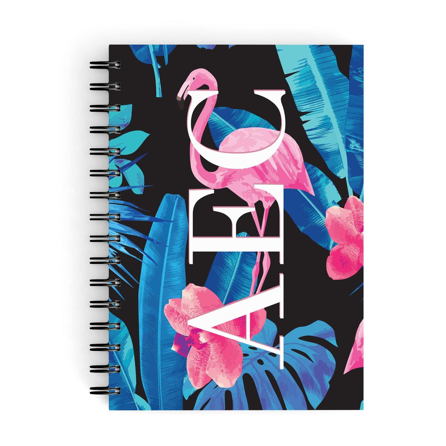 Black & Blue Tropical Flamingo A5 Hardcover Notebook