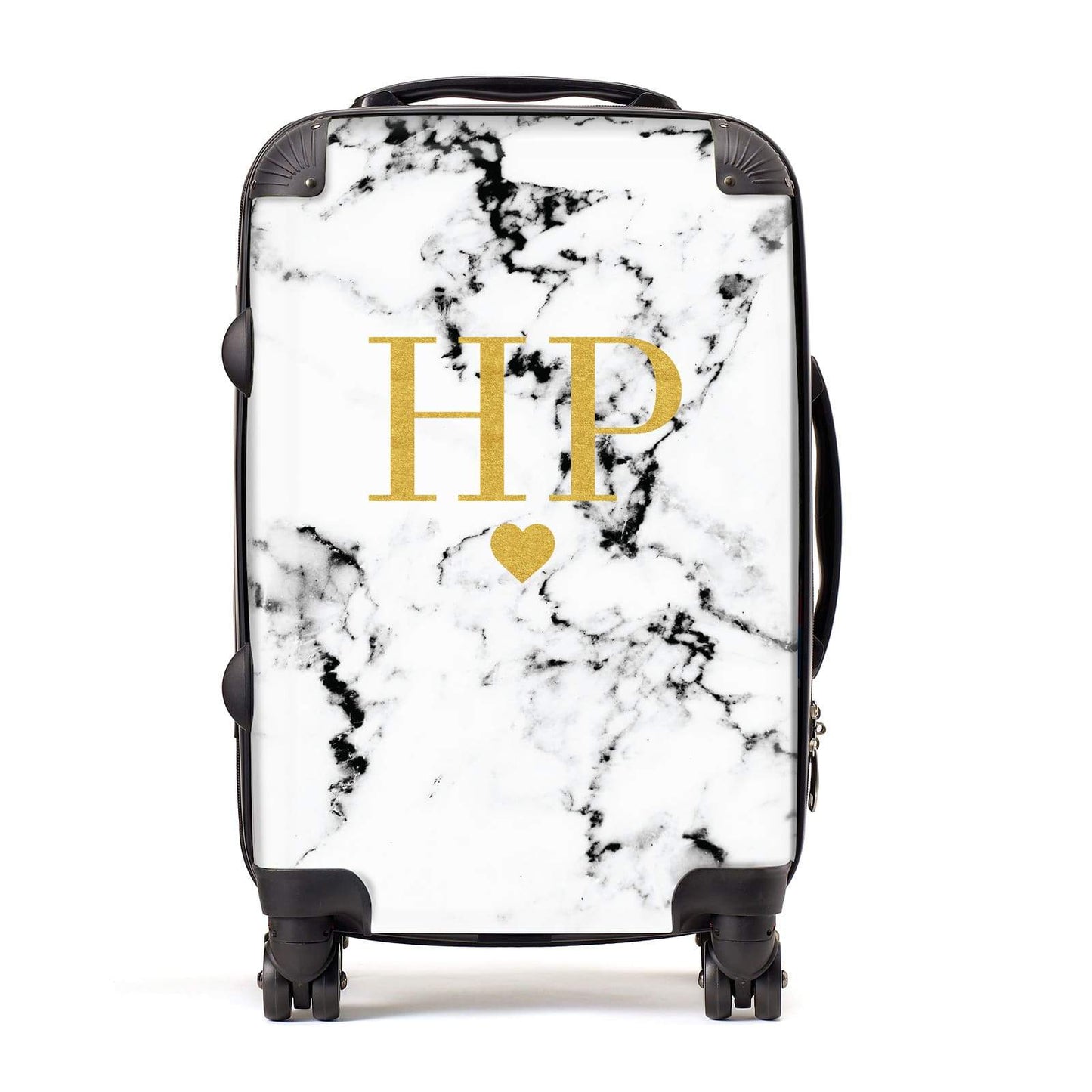 Black & White Marble Gold Monogram Personalised Suitcase