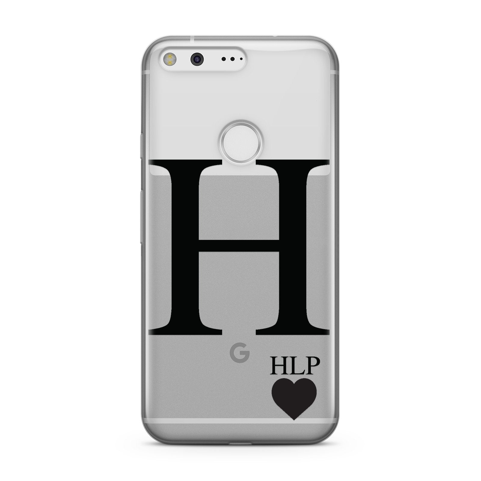Personalised Black Big Initial & 3 Small Clear Google Case