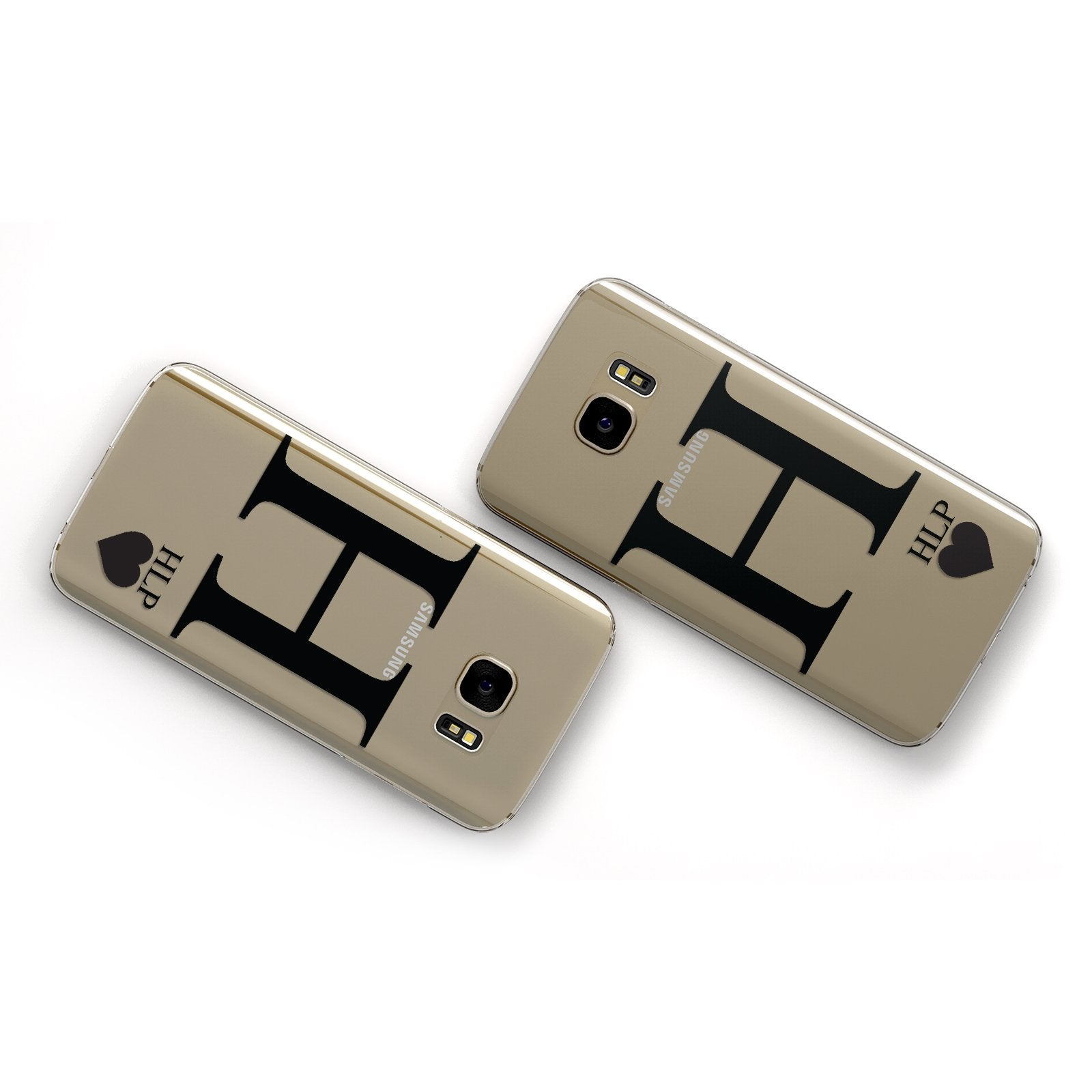 Personalised Black Big Initial & 3 Small Clear Samsung Galaxy Case Flat Overview