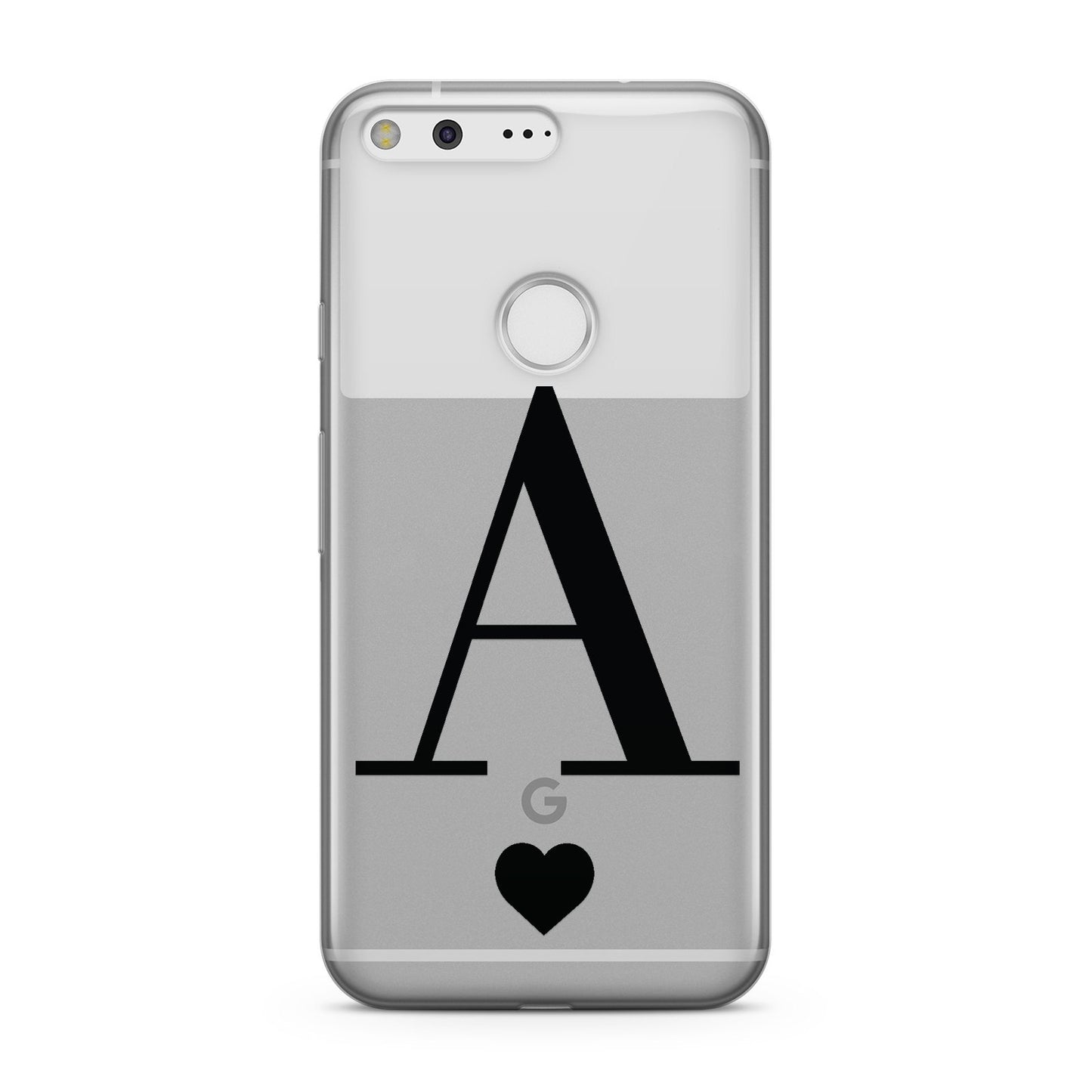 Personalised Black Big Initial & Heart Clear Google Case