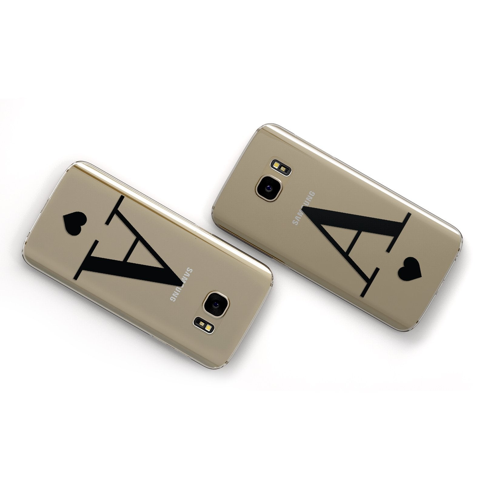 Personalised Black Big Initial & Heart Clear Samsung Galaxy Case Flat Overview