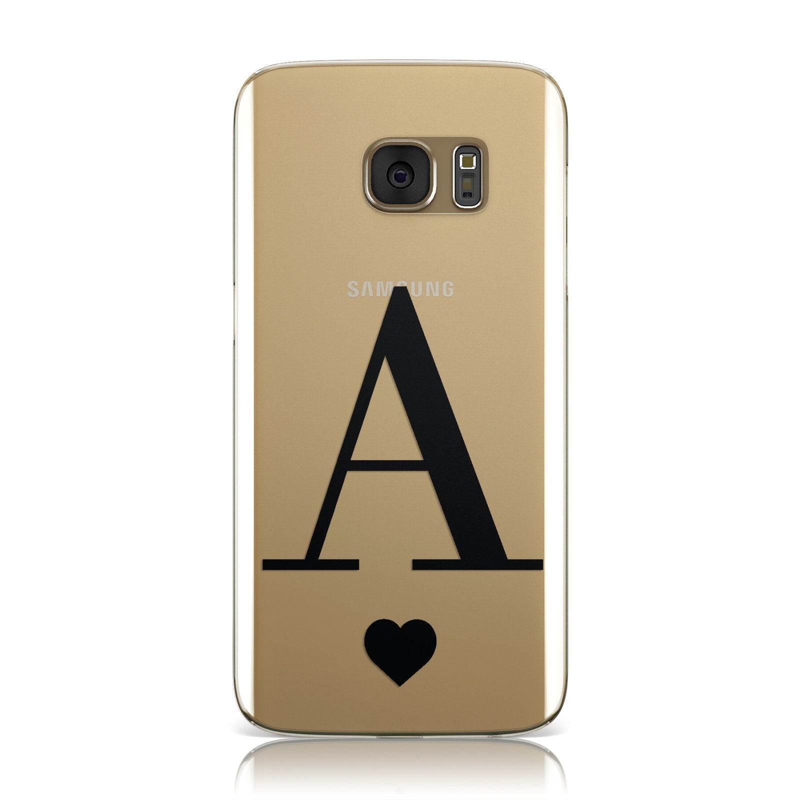 Personalised Black Big Initial & Heart Clear Samsung Galaxy Case