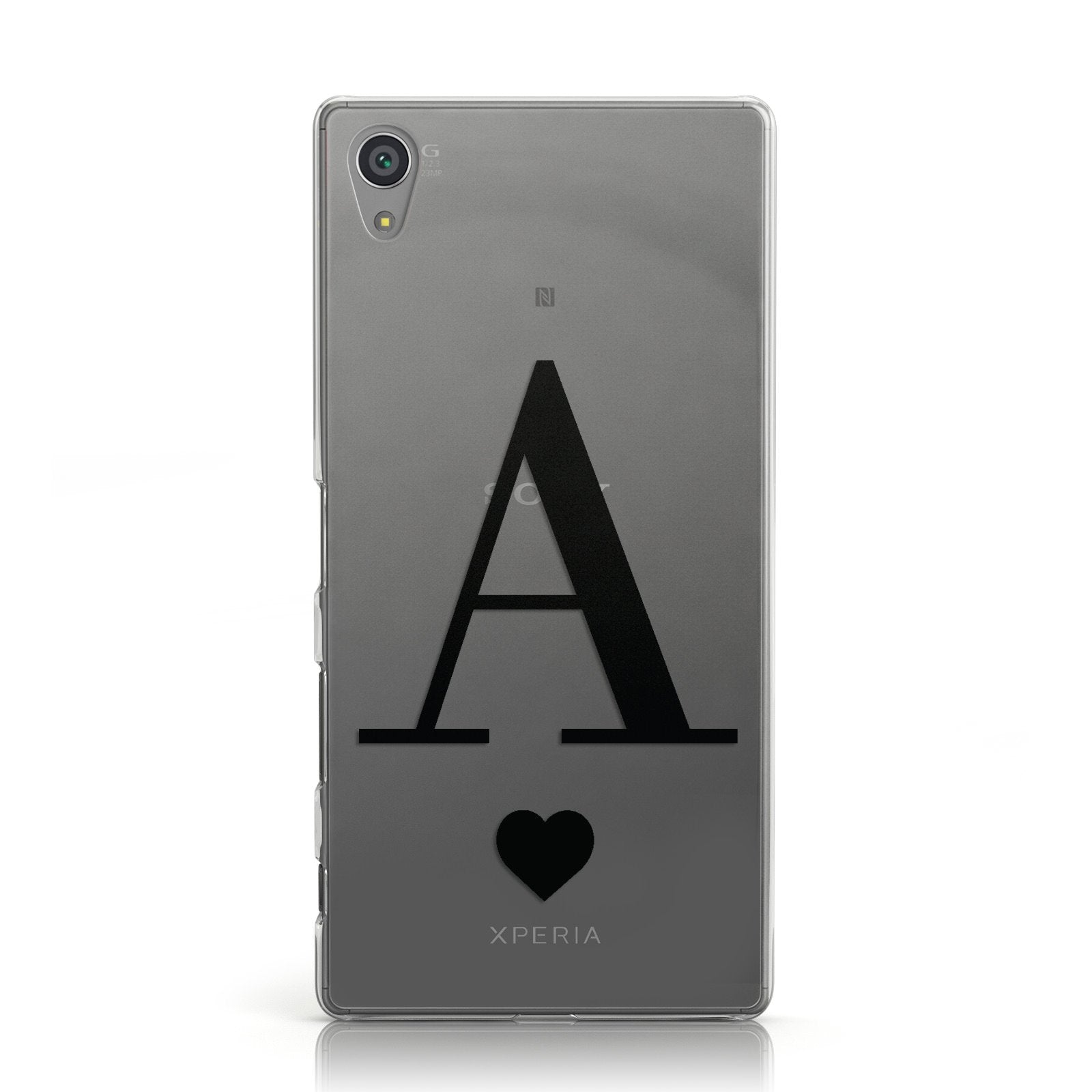 Personalised Black Big Initial & Heart Clear Sony Xperia Case
