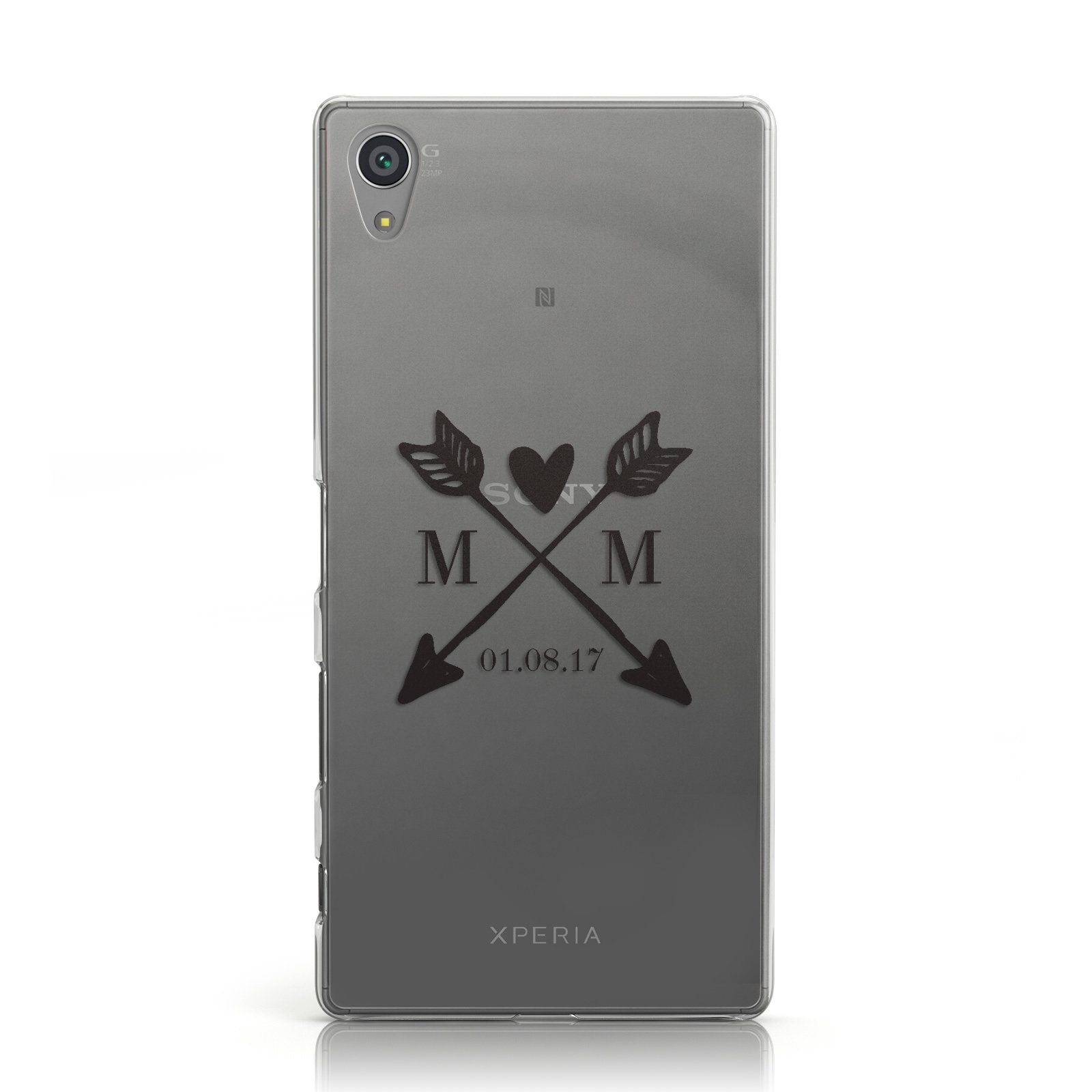 Personalised Black Couples Date Initials Clear Sony Xperia Case