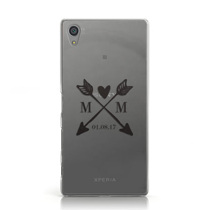 Personalised Black Couples Date Initials Clear Sony Xperia Case