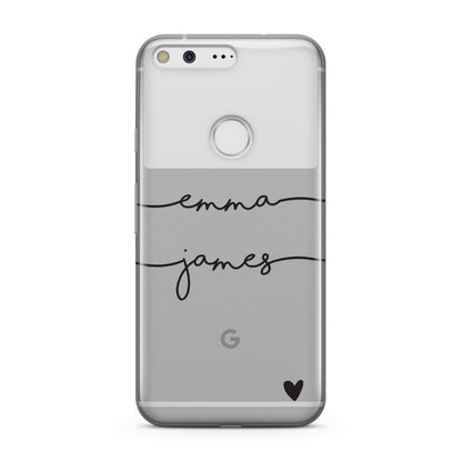 Personalised Black Couples Two Names Heart Google Case
