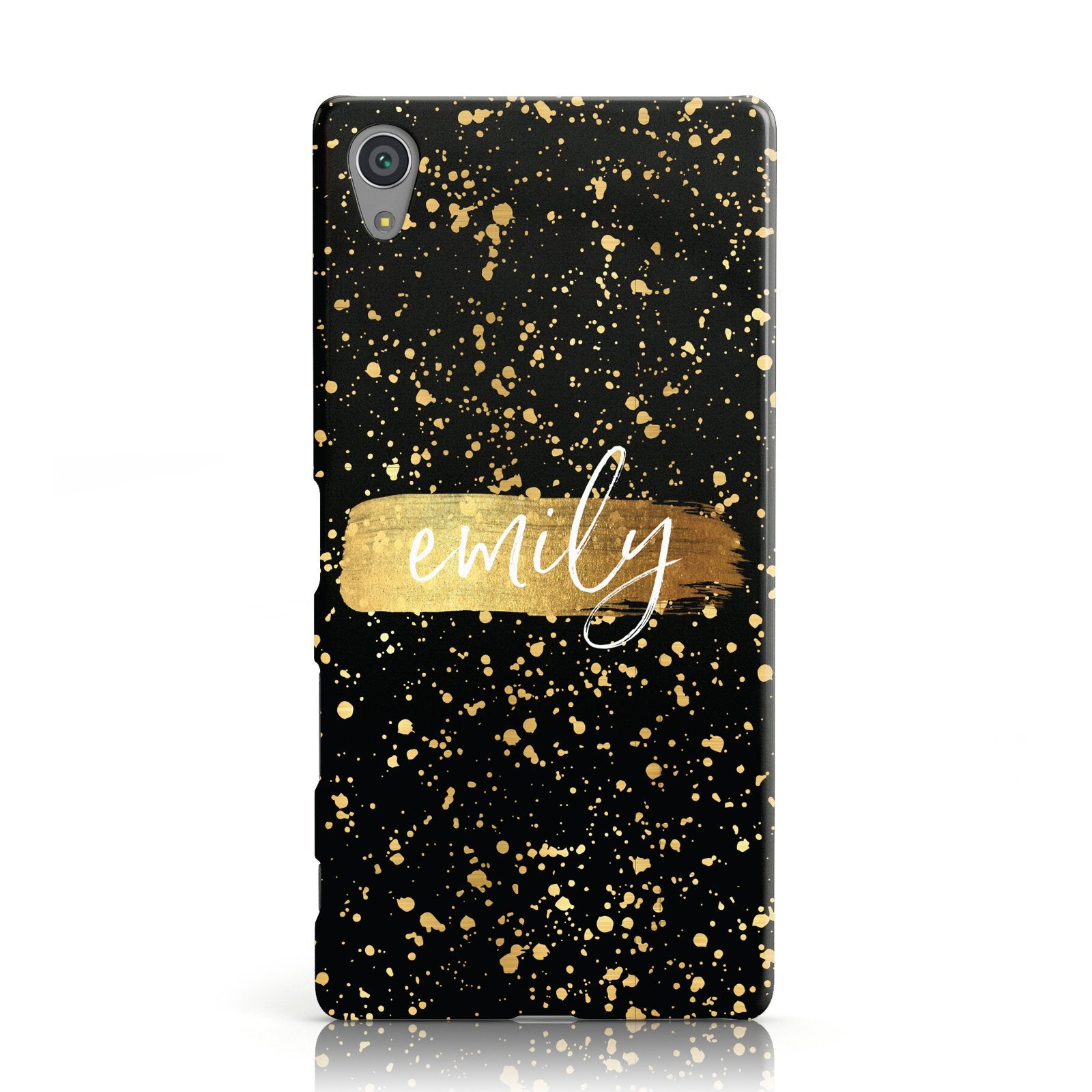 Personalised Black & Gold Ink Splat Name Sony Xperia Case