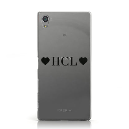 Personalised Black Initials & 2 Hearts Clear Sony Xperia Case