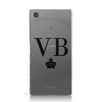 Personalised Black Initials & Crown Clear Sony Xperia Case