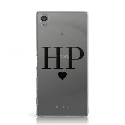 Personalised Black Initials & Heart Clear Sony Xperia Case
