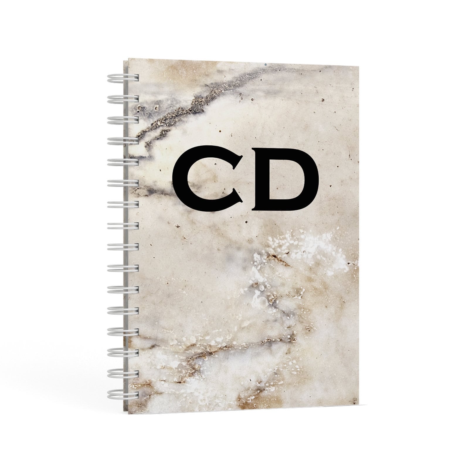 Black Initials Yellow Marble A5 Hardcover Notebook Second Side View