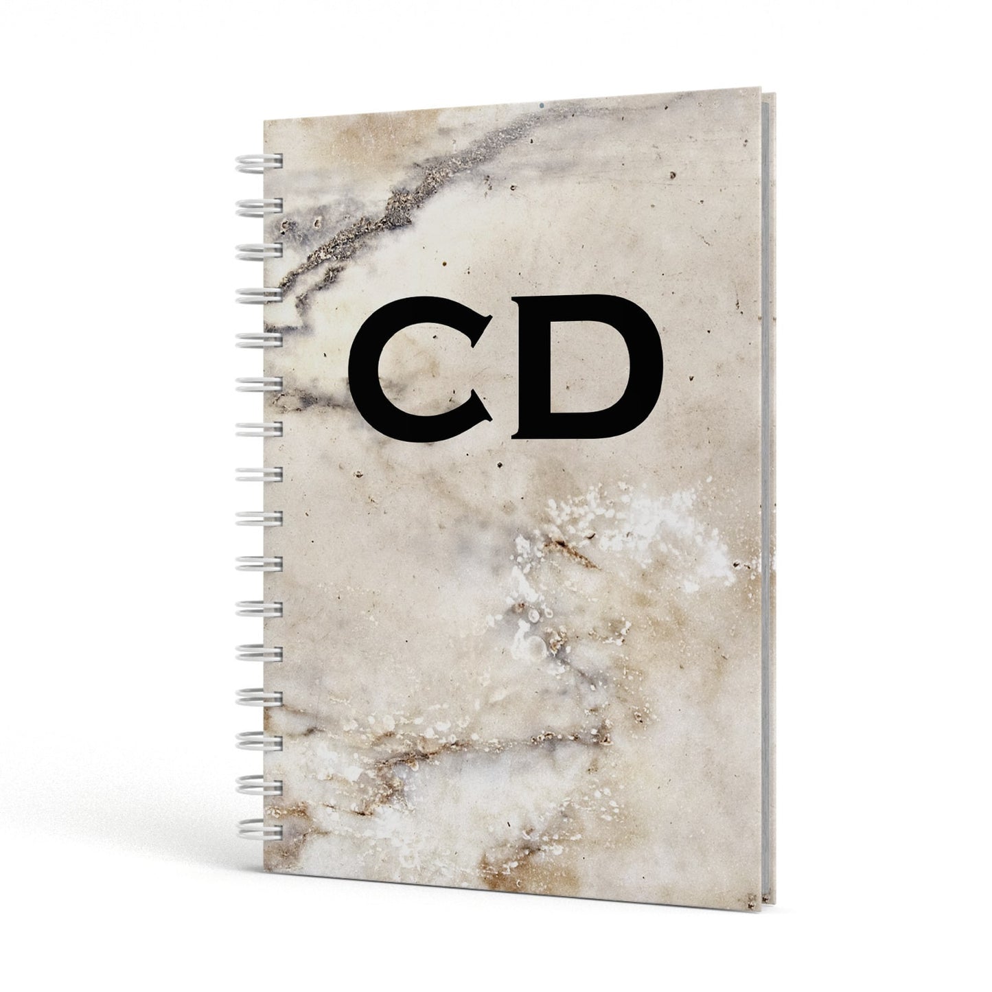 Black Initials Yellow Marble A5 Hardcover Notebook Side View