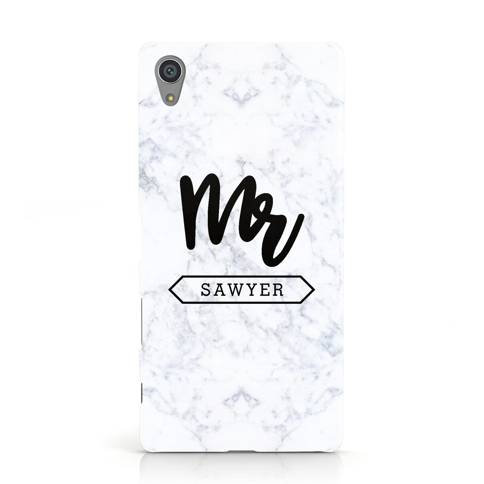 Personalised Black Mr Surname On Marble Sony Xperia Case