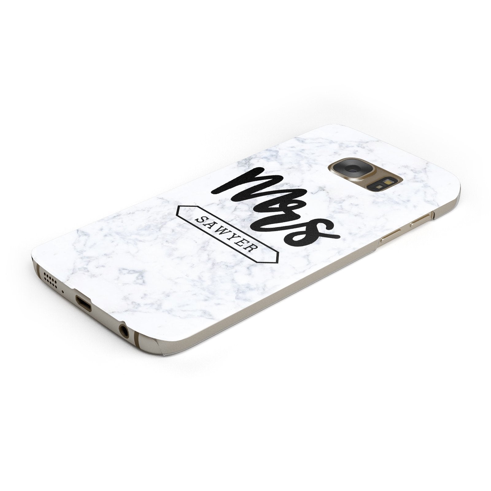 Personalised Black Mrs Surname On Marble Samsung Galaxy Case Bottom Cutout