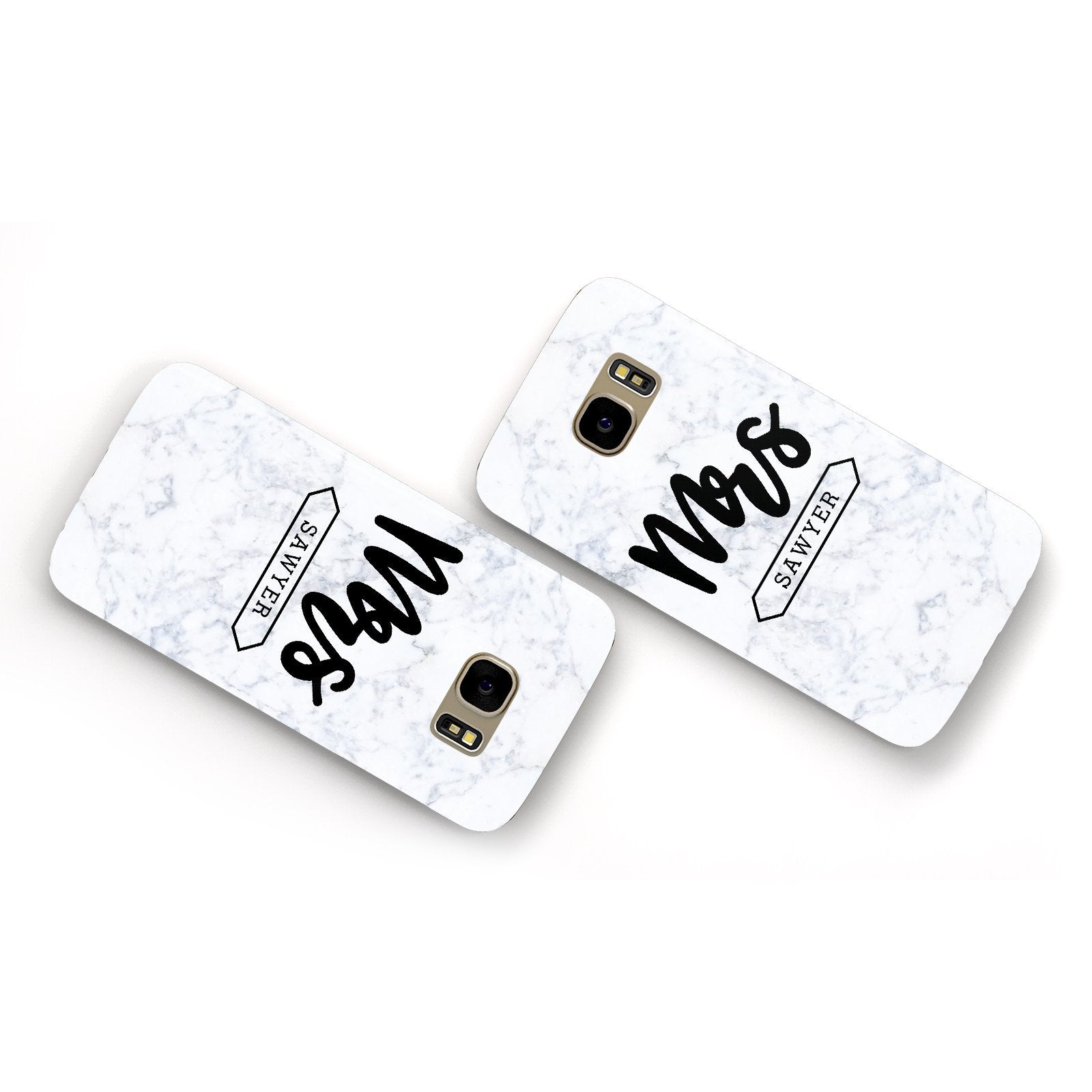 Personalised Black Mrs Surname On Marble Samsung Galaxy Case Flat Overview