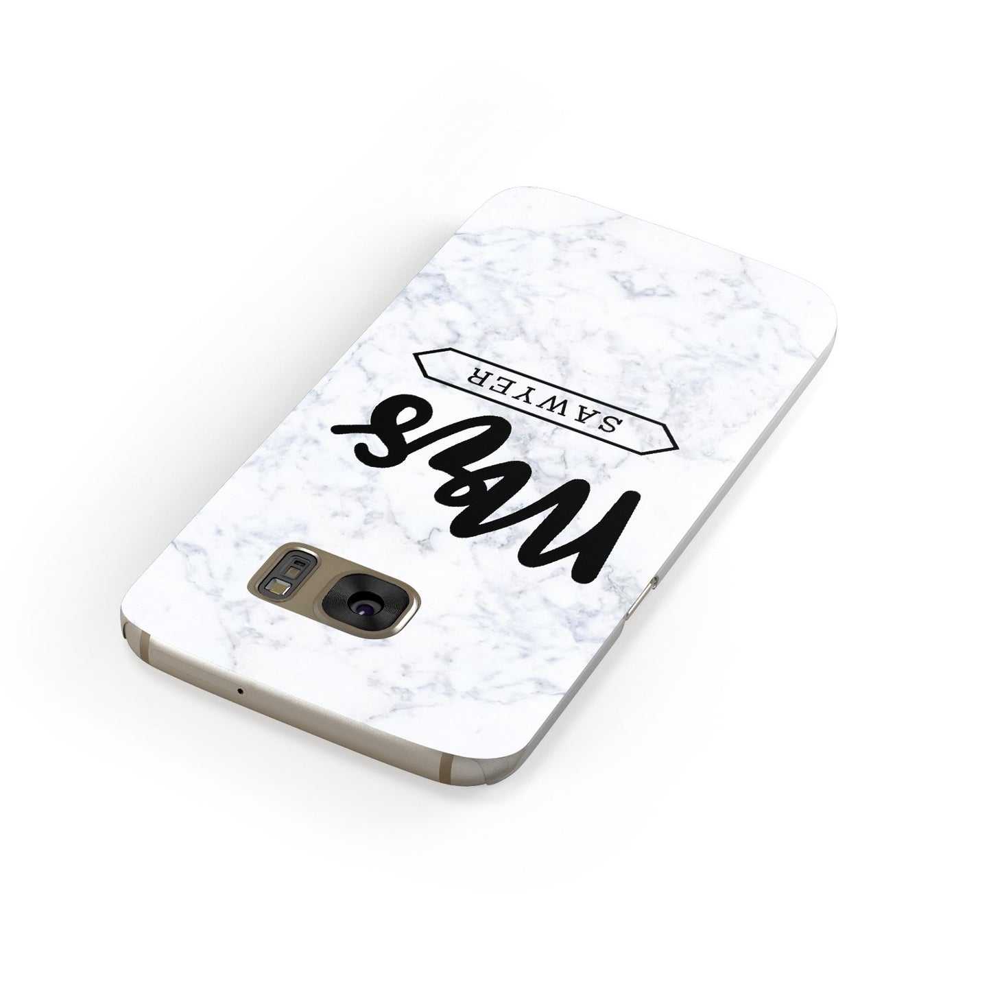 Personalised Black Mrs Surname On Marble Samsung Galaxy Case Front Close Up