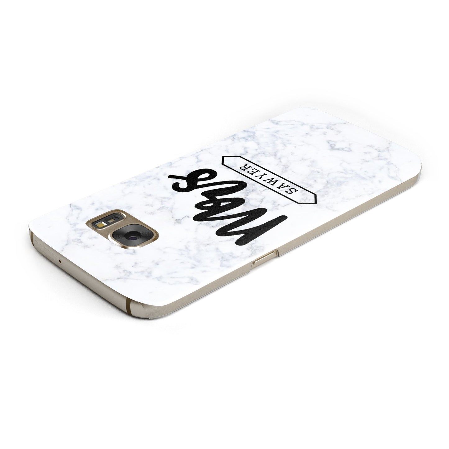 Personalised Black Mrs Surname On Marble Samsung Galaxy Case Top Cutout