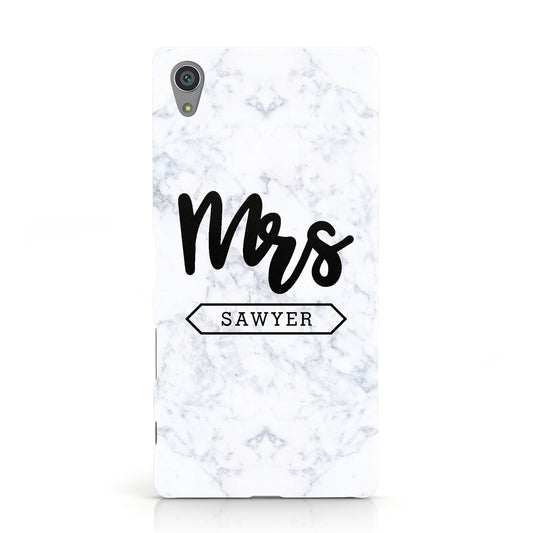 Personalised Black Mrs Surname On Marble Sony Xperia Case