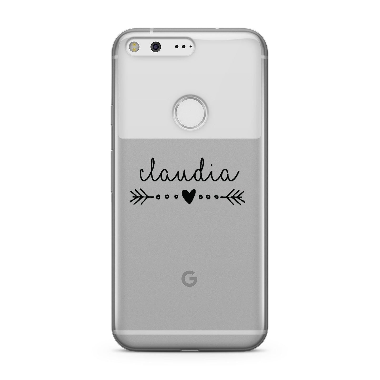 Personalised Black Name Heart & Arrow Clear Google Case