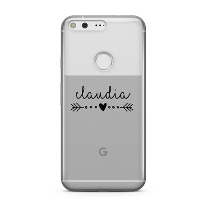 Personalised Black Name Heart & Arrow Clear Google Case