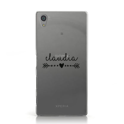 Personalised Black Name Heart & Arrow Clear Sony Xperia Case