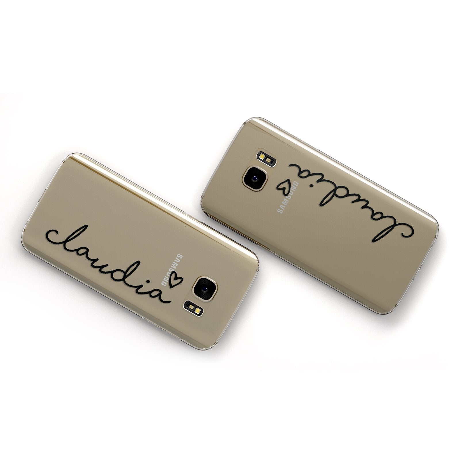 Personalised Black Name & Heart Handwriting Samsung Galaxy Case Flat Overview