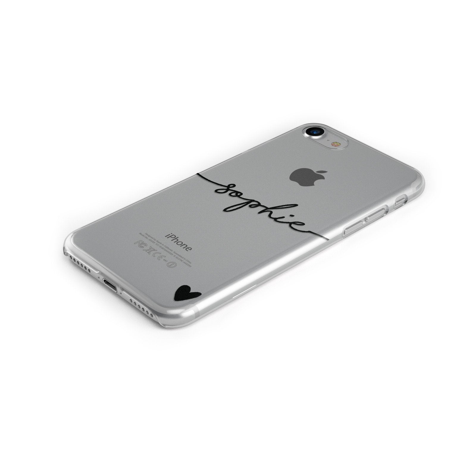 Personalised Black Name & One Heart Clear Apple iPhone Case Bottom Cutout